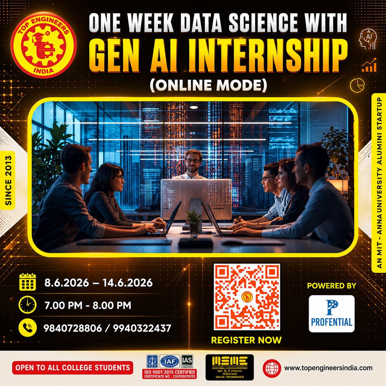 One Week Data Science with Gen AI Internship (Online Mode) 2026 Internship Poster 